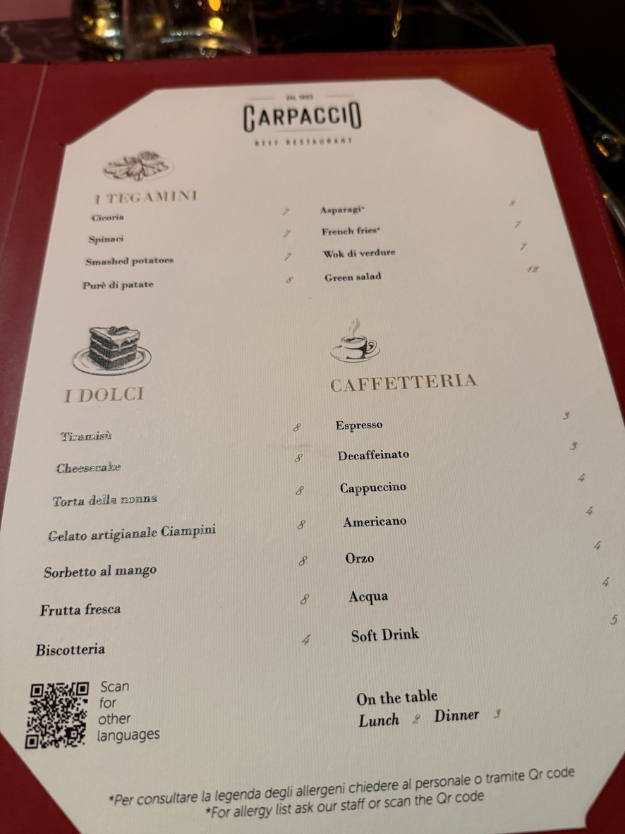 CARPACCIO beef restaurant menu 4