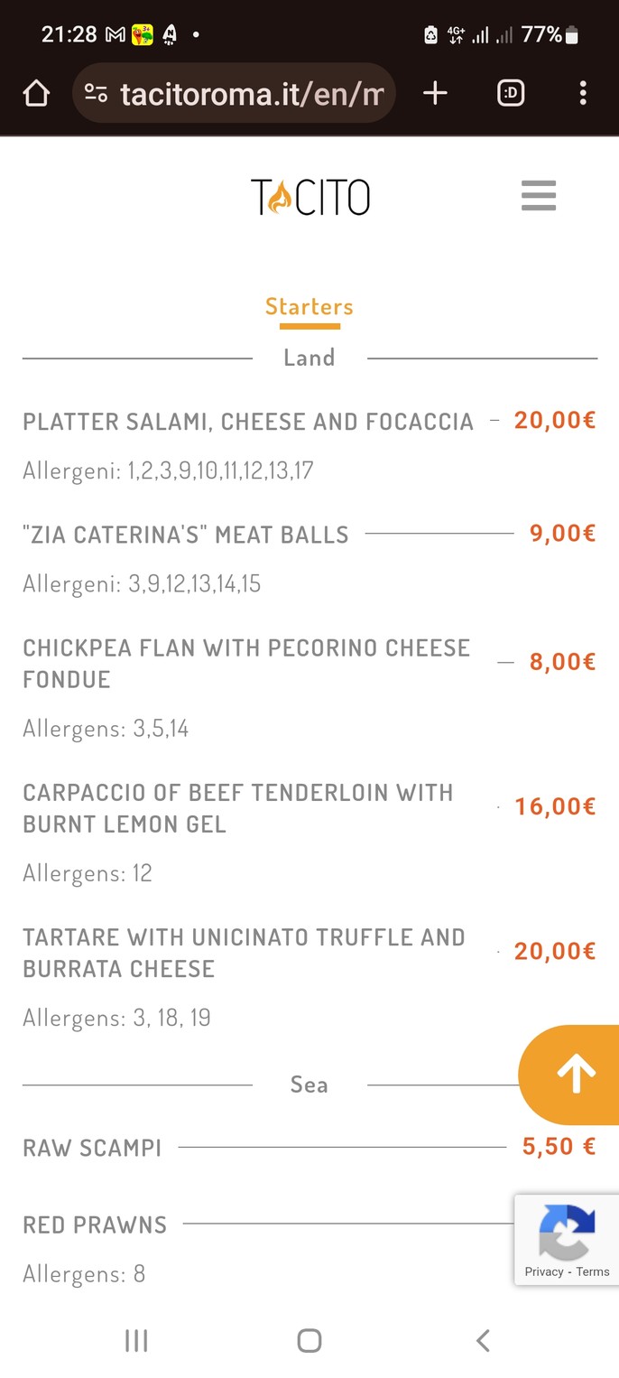 Tacito menu 1