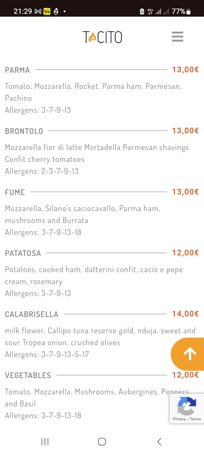 Tacito menu 4