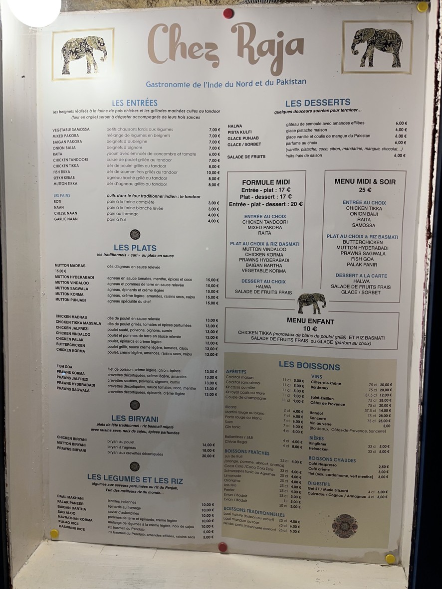Chez Raja menu 1