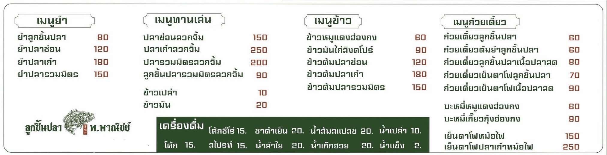 Lùxīn yú P. Pànich menu 1