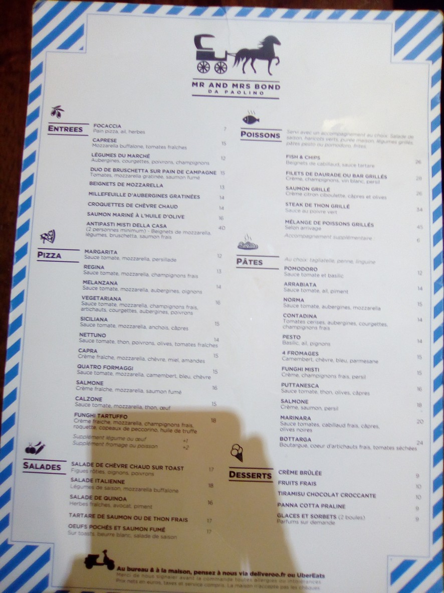 Bond Restaurant menu 1