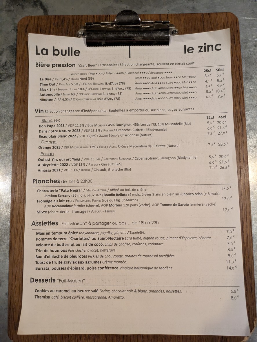 La bulle | Le zinc menu 2