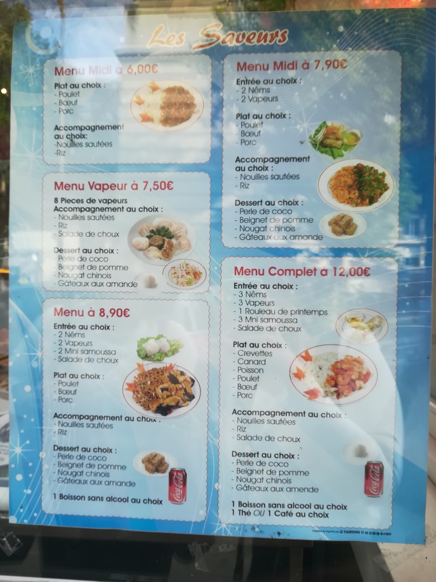 Les Saveurs menu 2