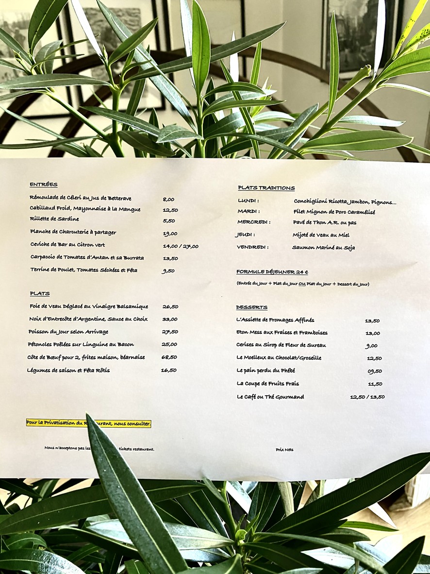 Bistrot Phebe - Chez La Vieille menu 1