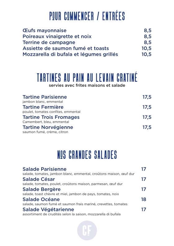 Le Comptoir Foch menu 1