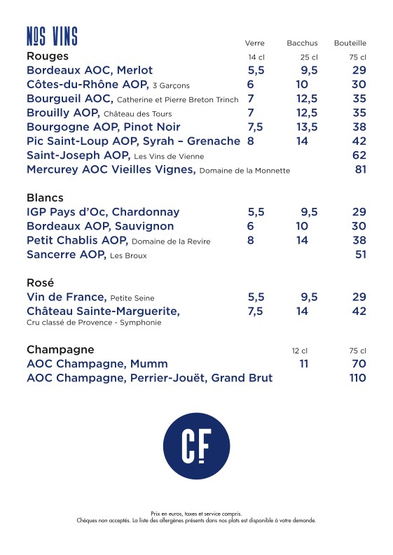 Le Comptoir Foch menu 3
