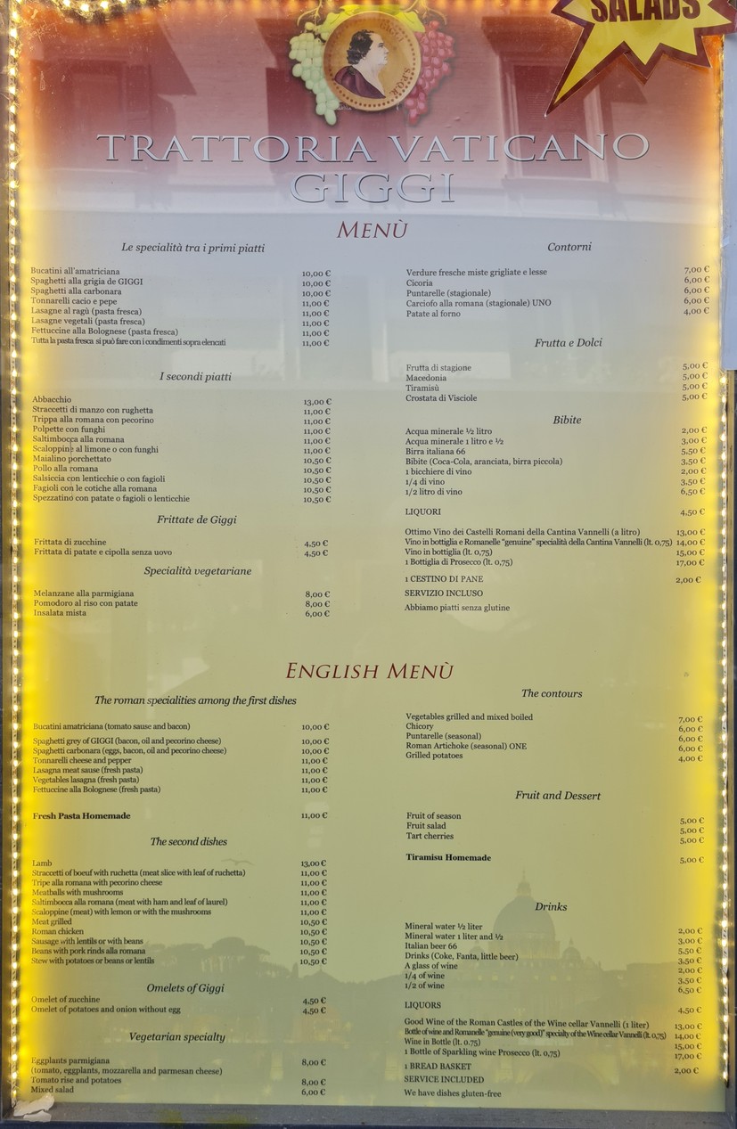 Trattoria Vaticano Giggi menu 1