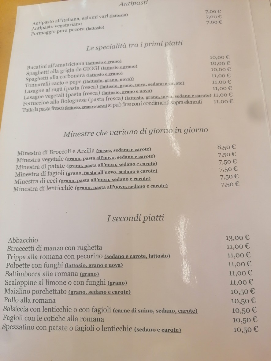 Trattoria Vaticano Giggi menu 2