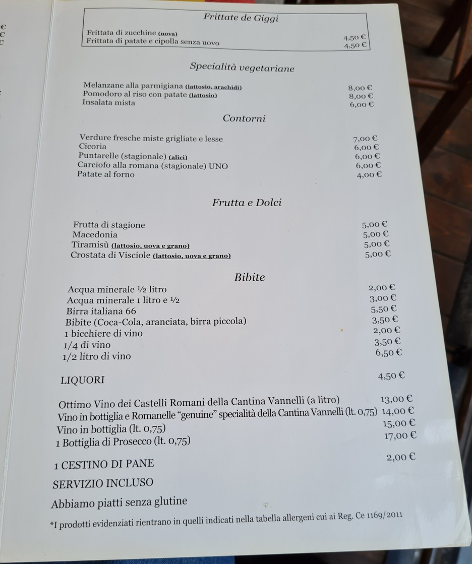 Trattoria Vaticano Giggi menu 3