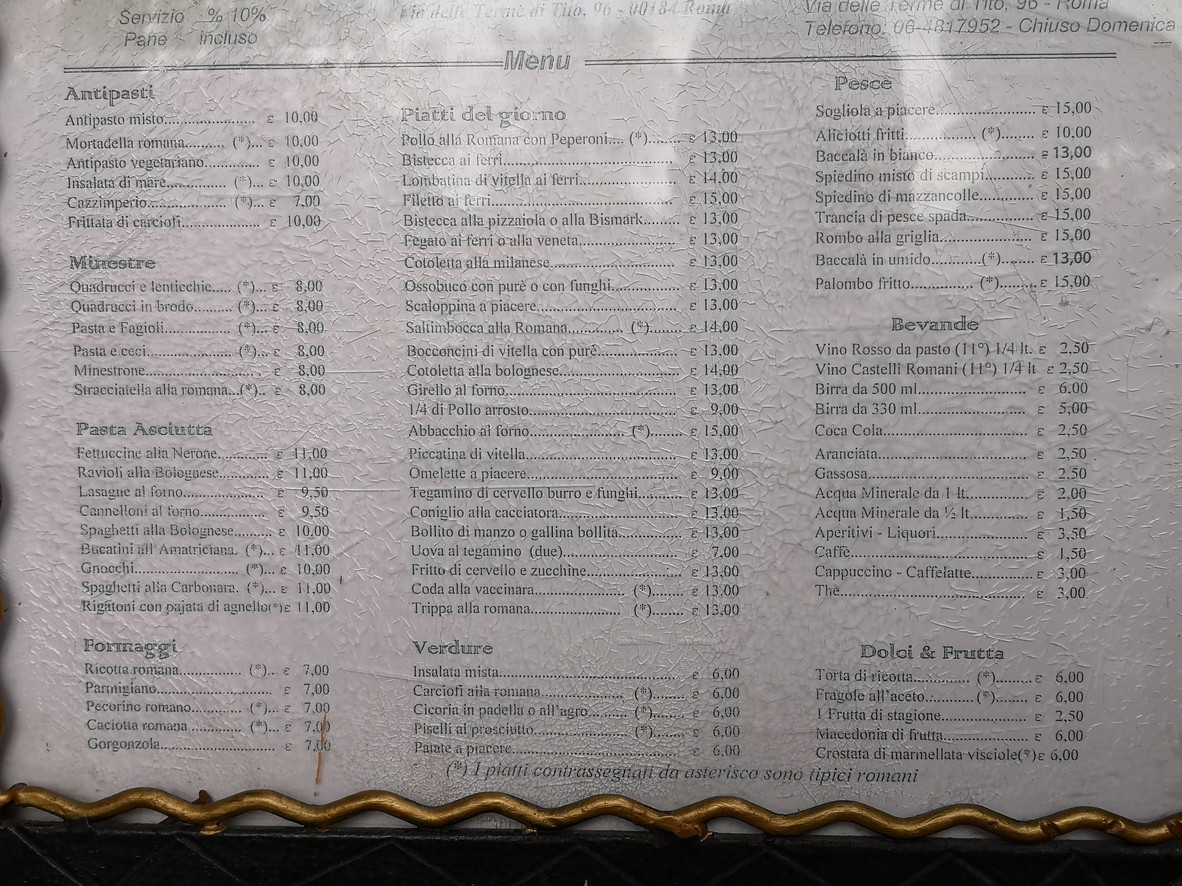 Hostaria da Nerone menu 1