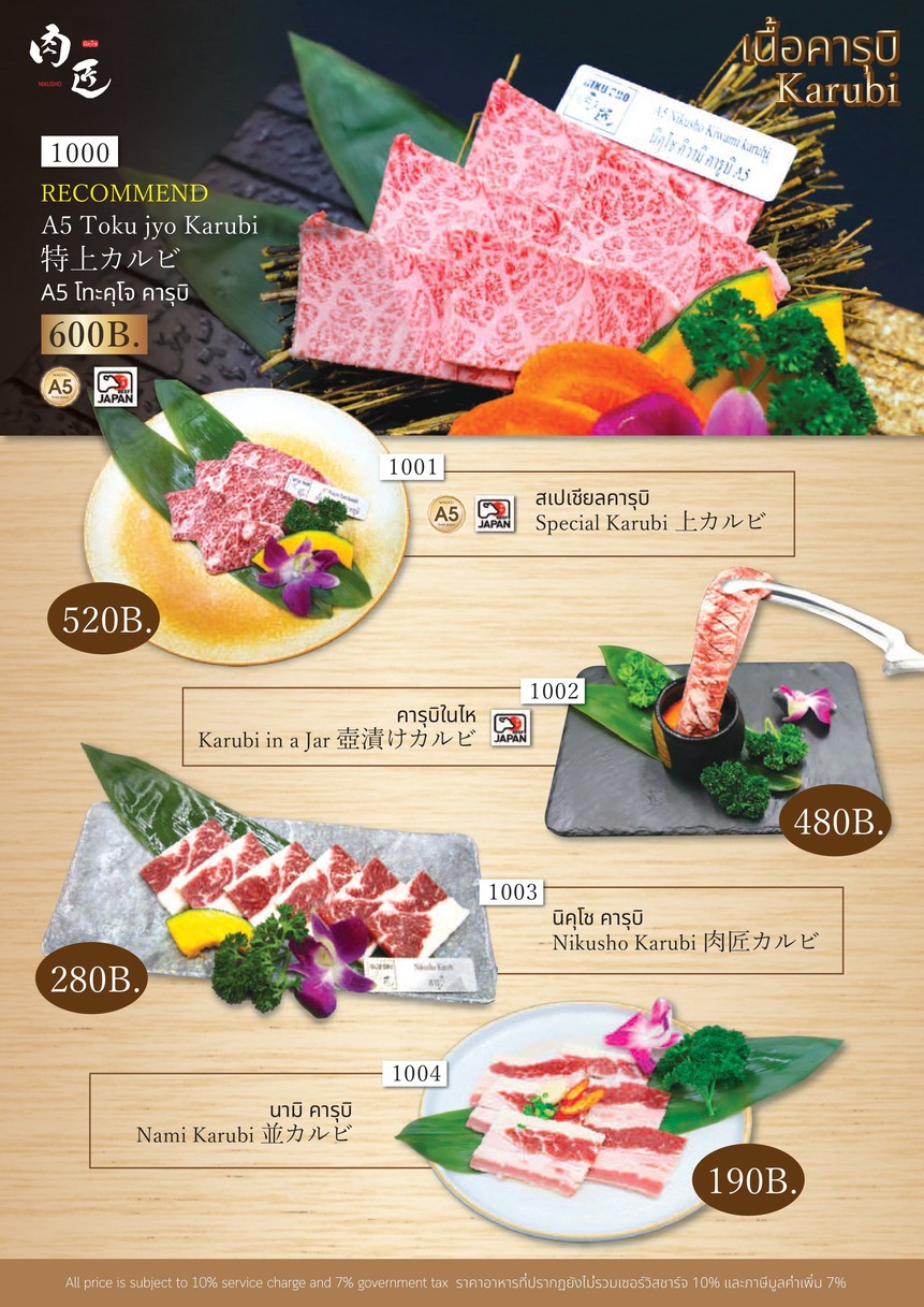 Niku Sho menu 1
