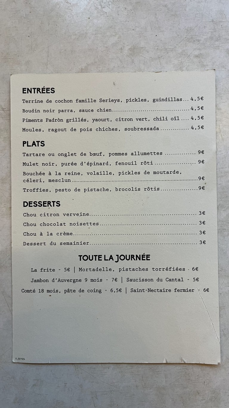 Chez Jeannette menu 1