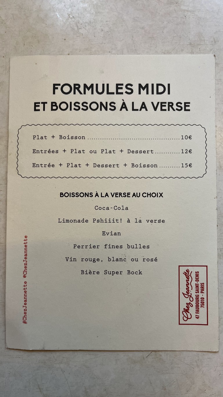 Chez Jeannette menu 2