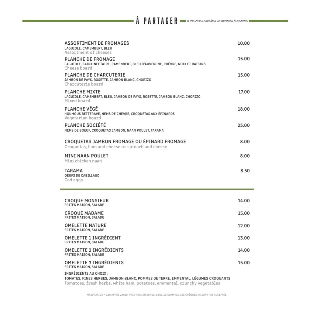 Au Cadran Voltaire menu 1