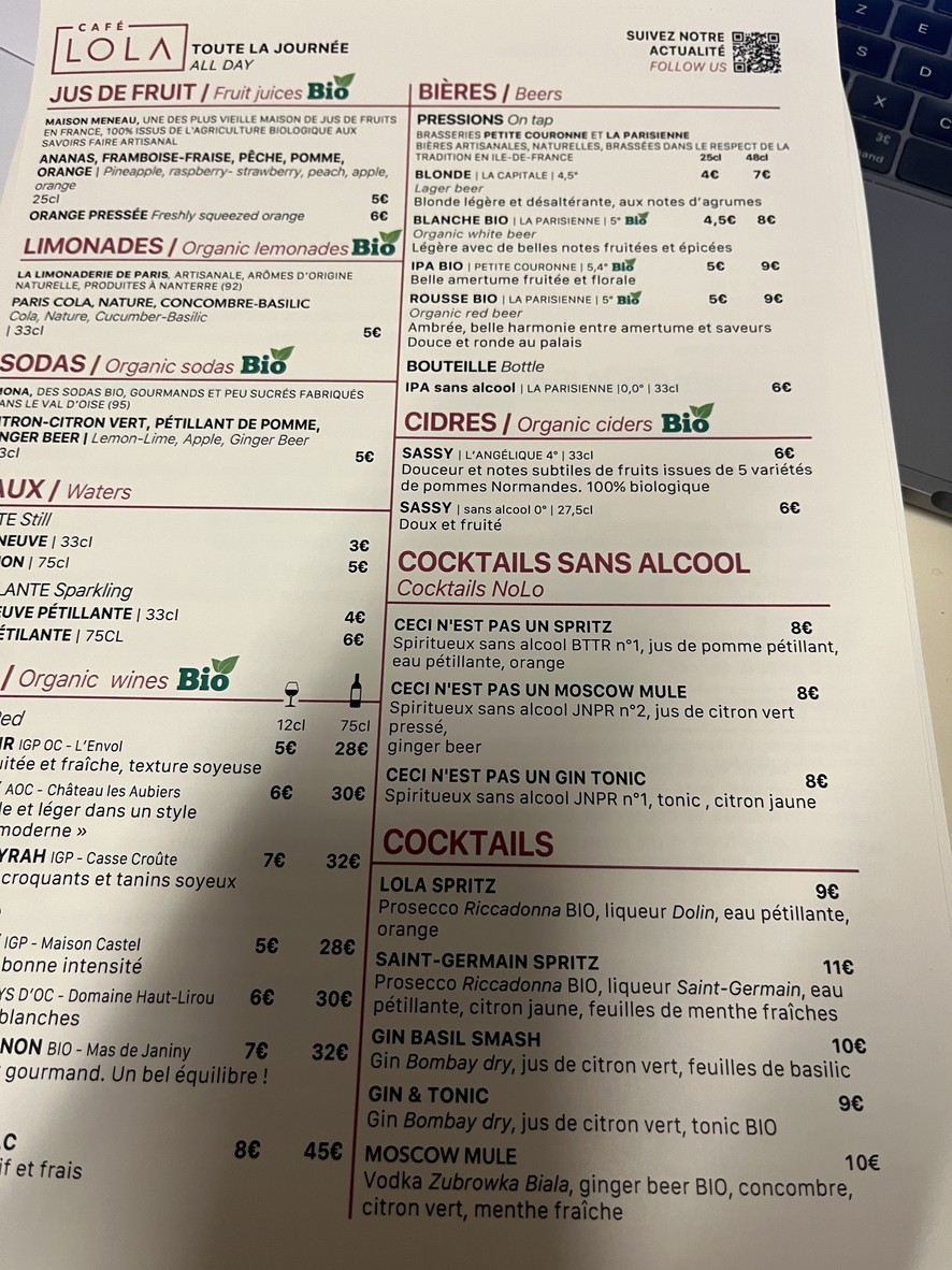 Café Lola - Cinémathèque Française menu 2