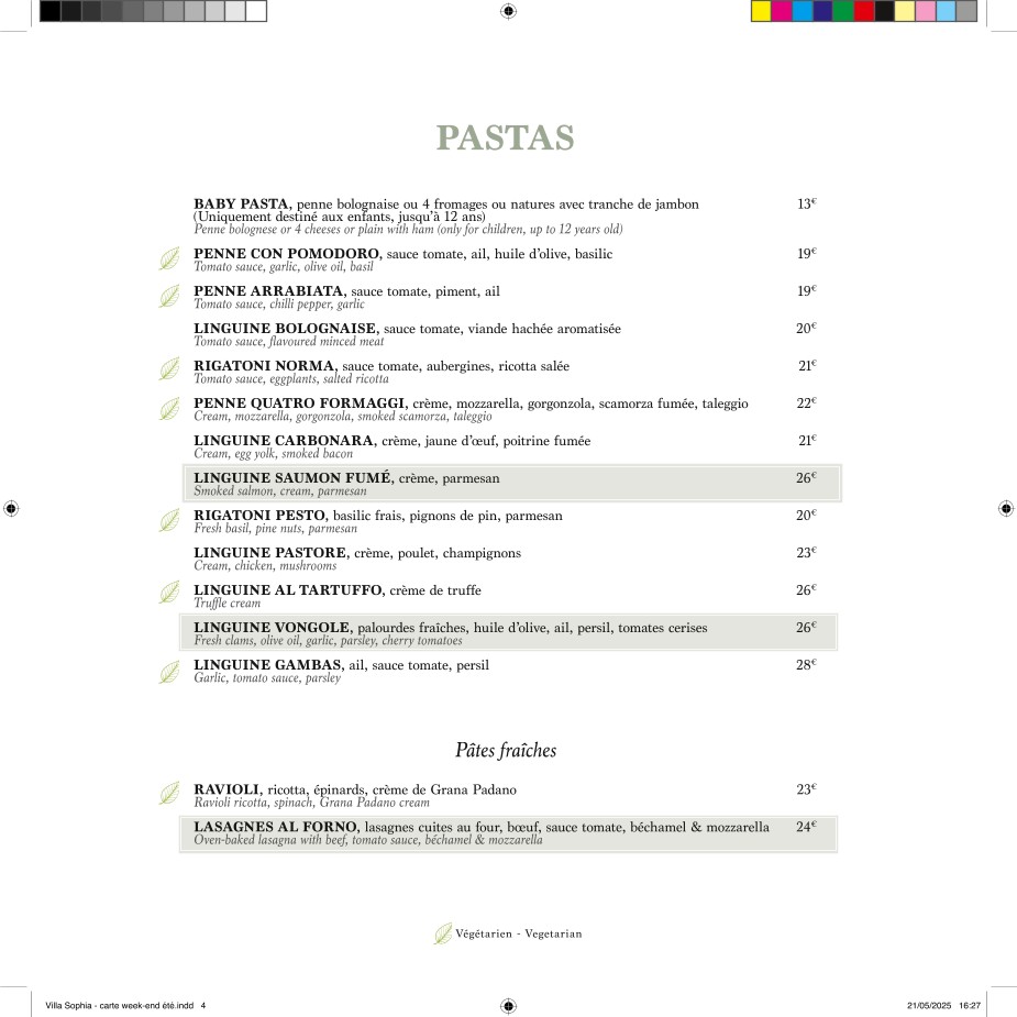 Villa Sophia menu 3