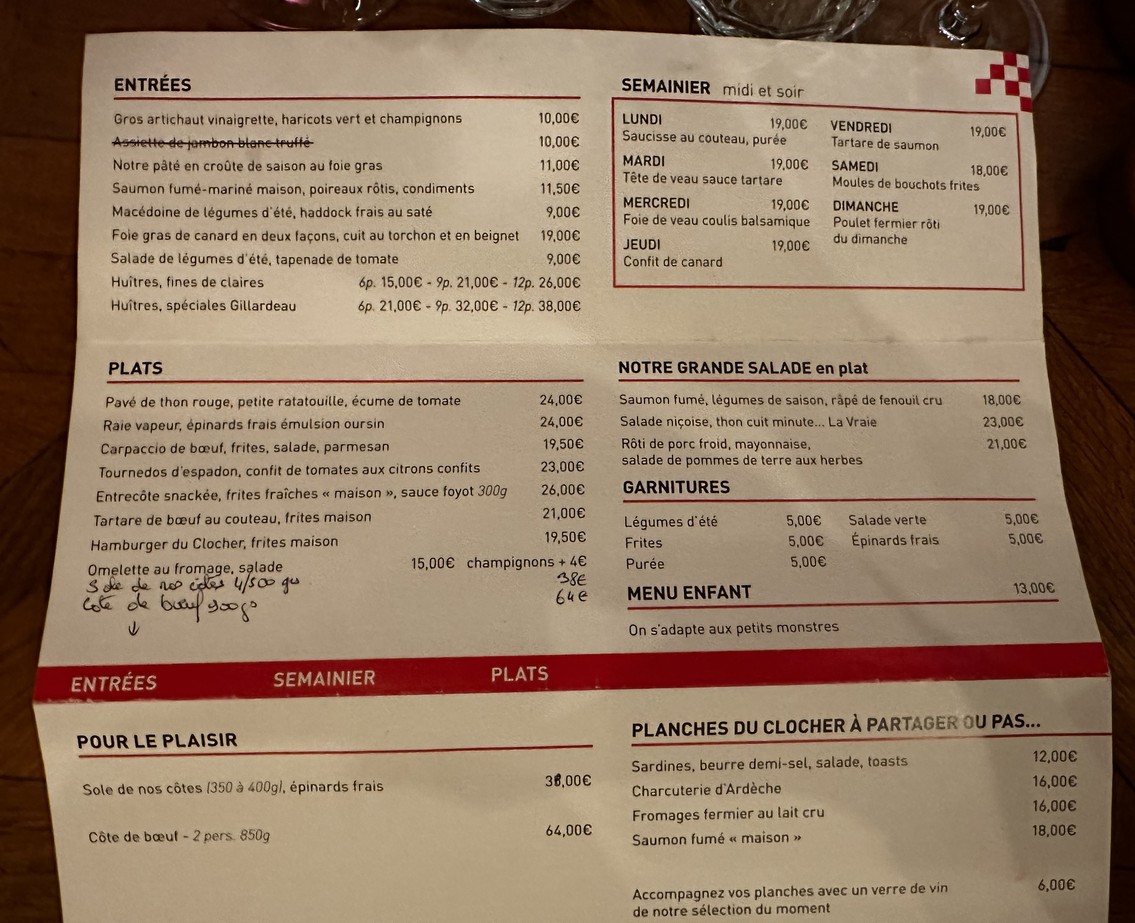 Le Clocher du Village menu 2