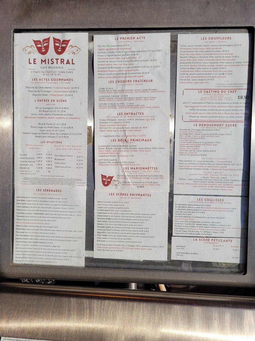 Le Mistral menu 1
