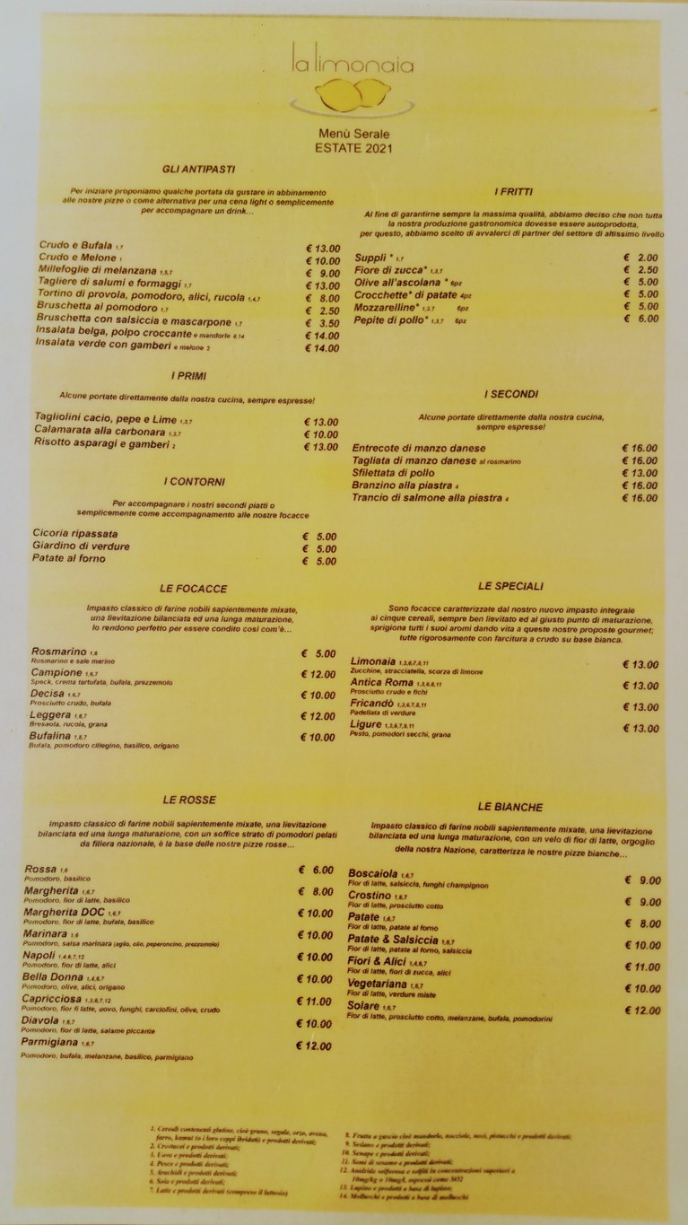 La Limonaia menu 1