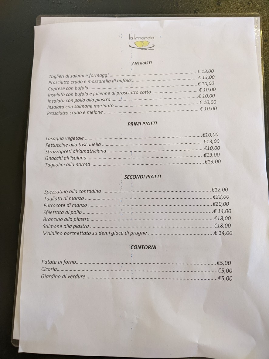 La Limonaia menu 2