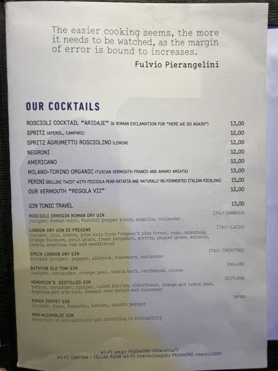 Roscioli Salumeria con Cucina menu 8