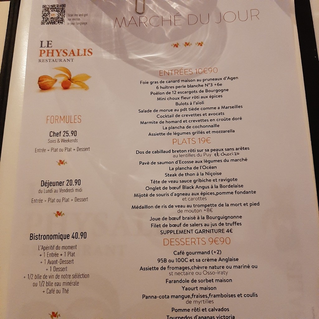 Bistro Le Physalis menu 1