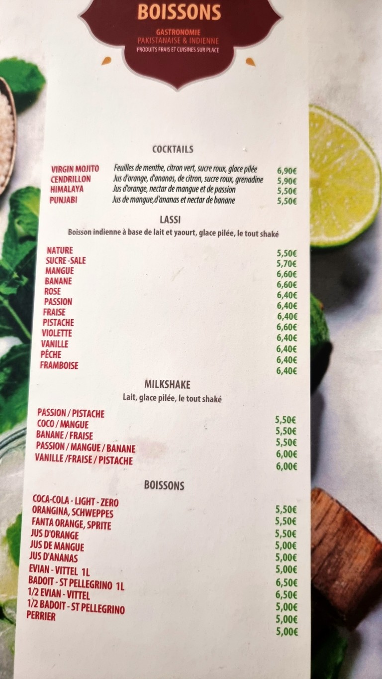 Au Palais de l'Himalaya menu 3