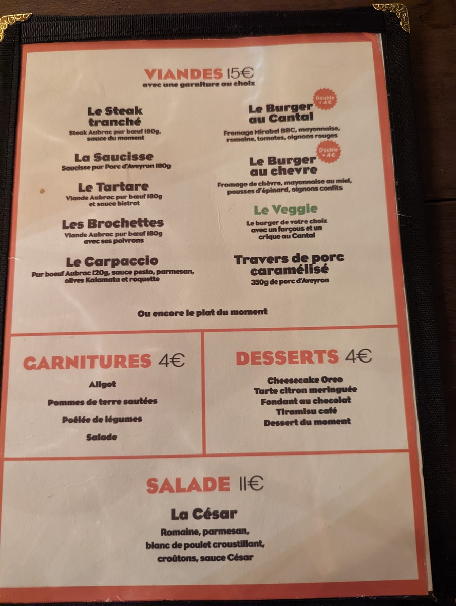 Aubrac Corner La Defense Arena menu 2