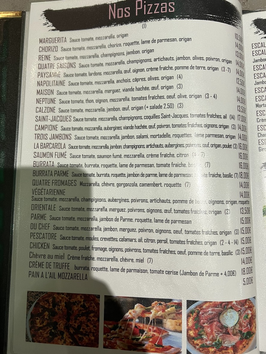 La Barcarola menu 1