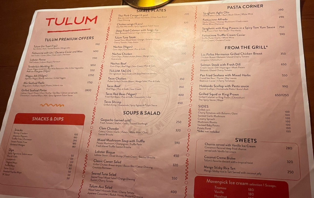 Tulum Skybar menu 1