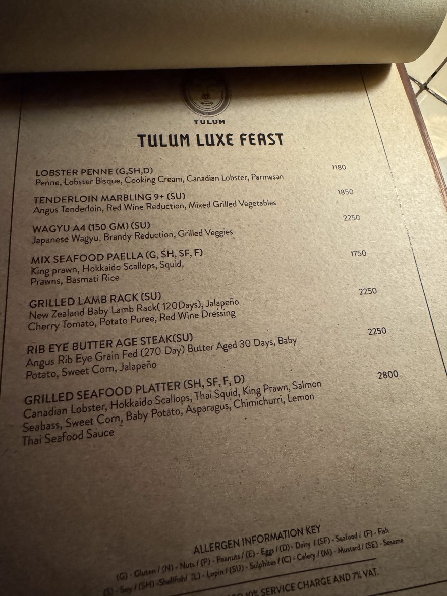 Tulum Skybar menu 2