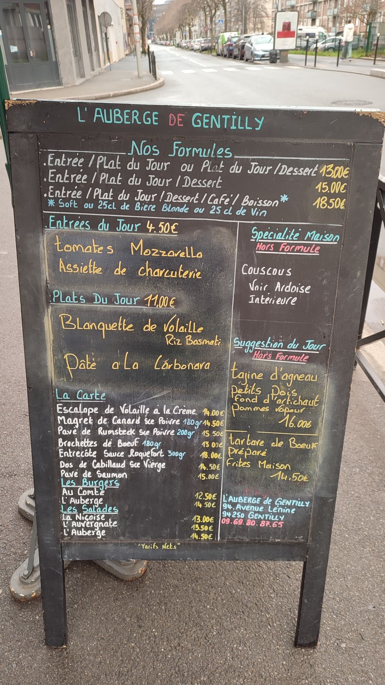 L'Auberge de Gentilly menu 1