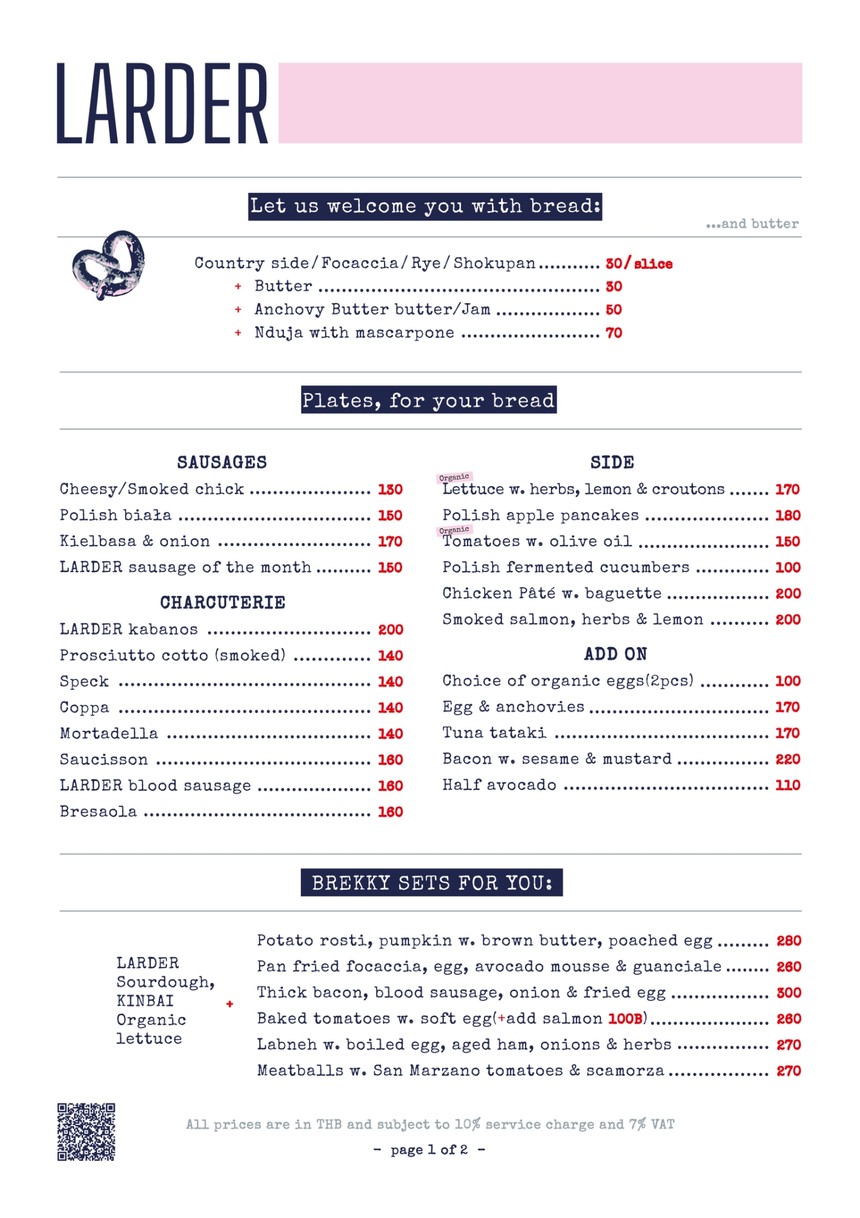 Larder BKK menu 1