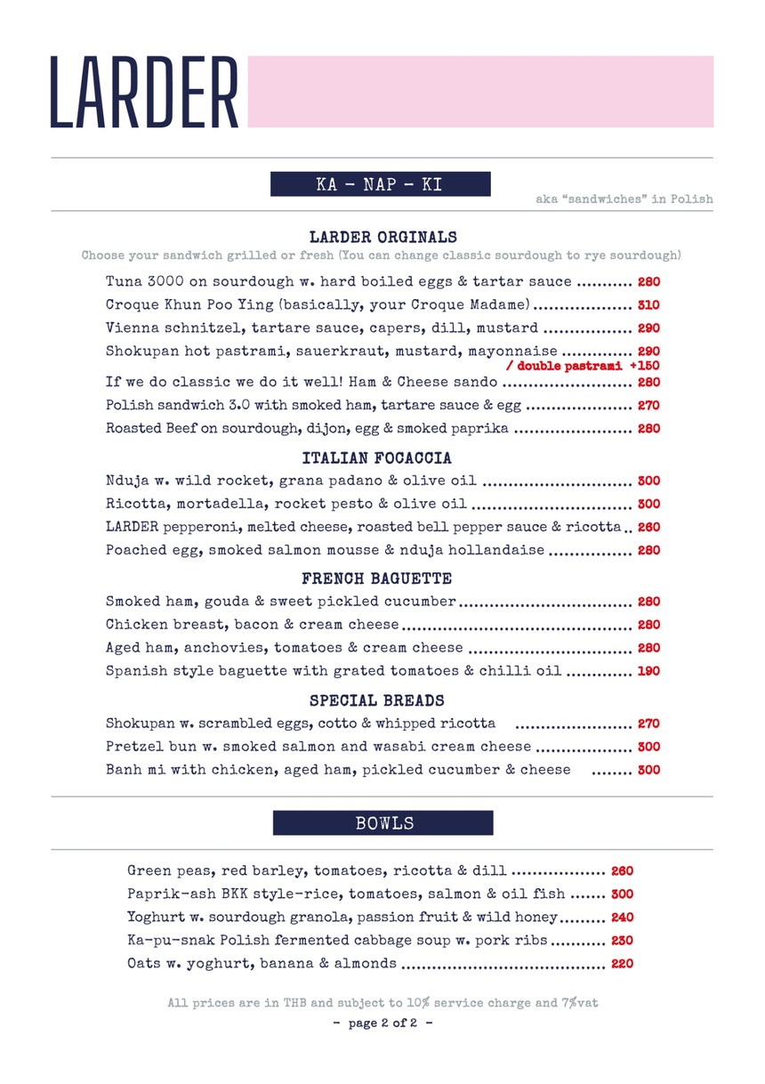 Larder BKK menu 2