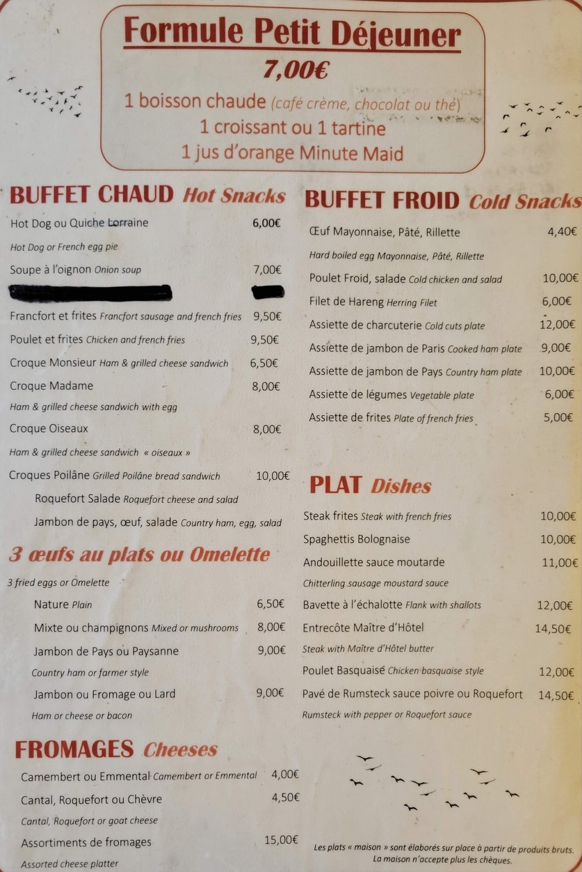 Les Oiseaux menu 1