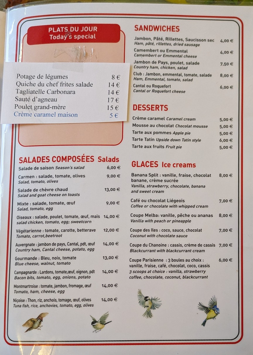 Les Oiseaux menu 2