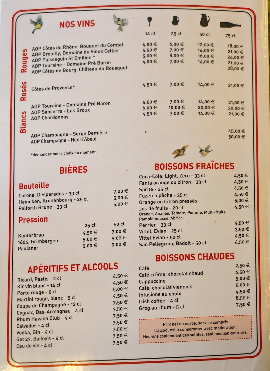 Les Oiseaux menu 3