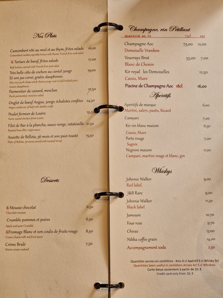 Bistrot Kfée menu 1