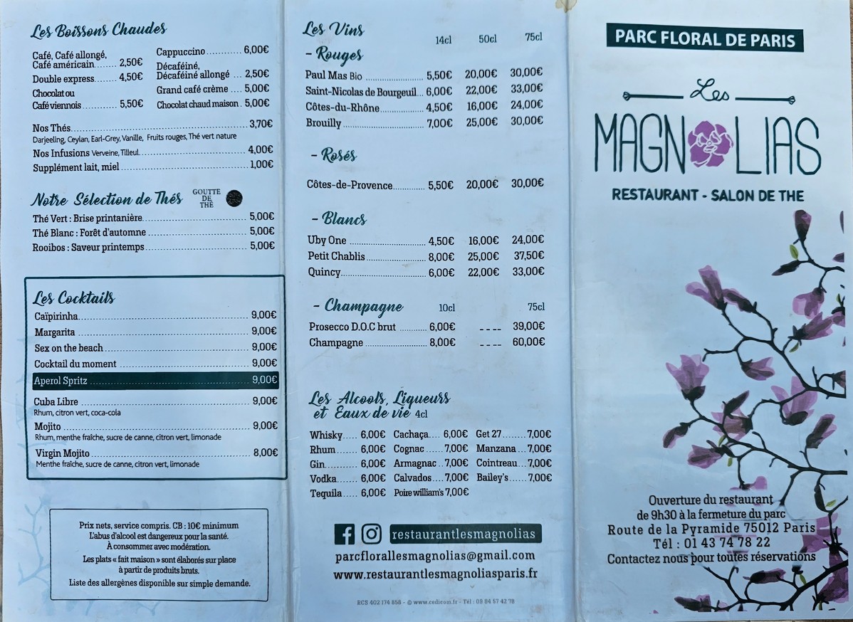 Les Magnolias du Parc Floral menu 1