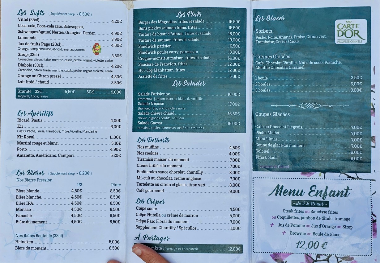 Les Magnolias du Parc Floral menu 2