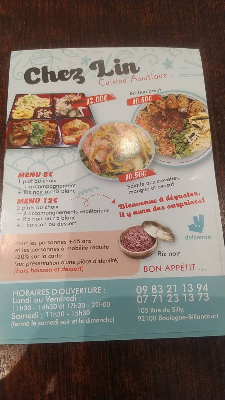 Chez Lin menu 1