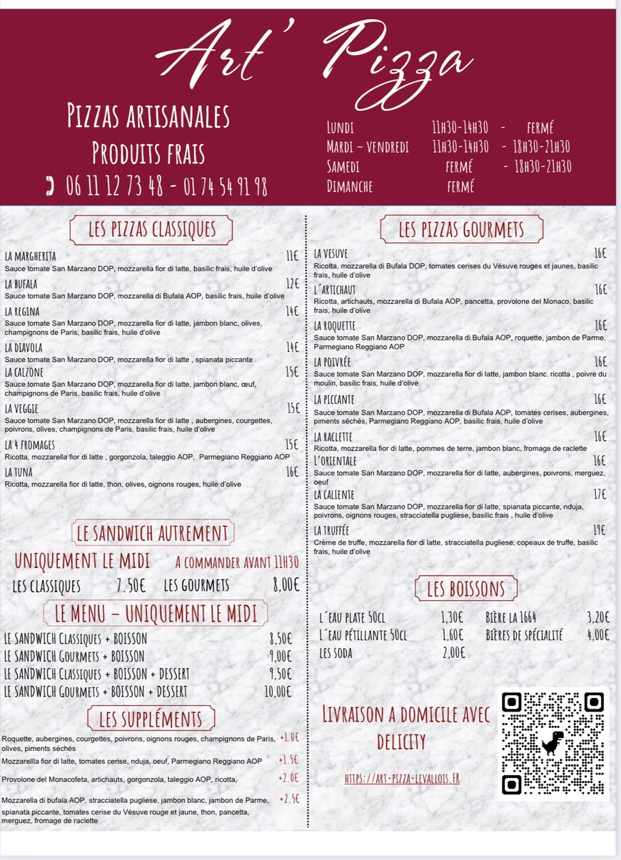 Art’Pizza menu 1