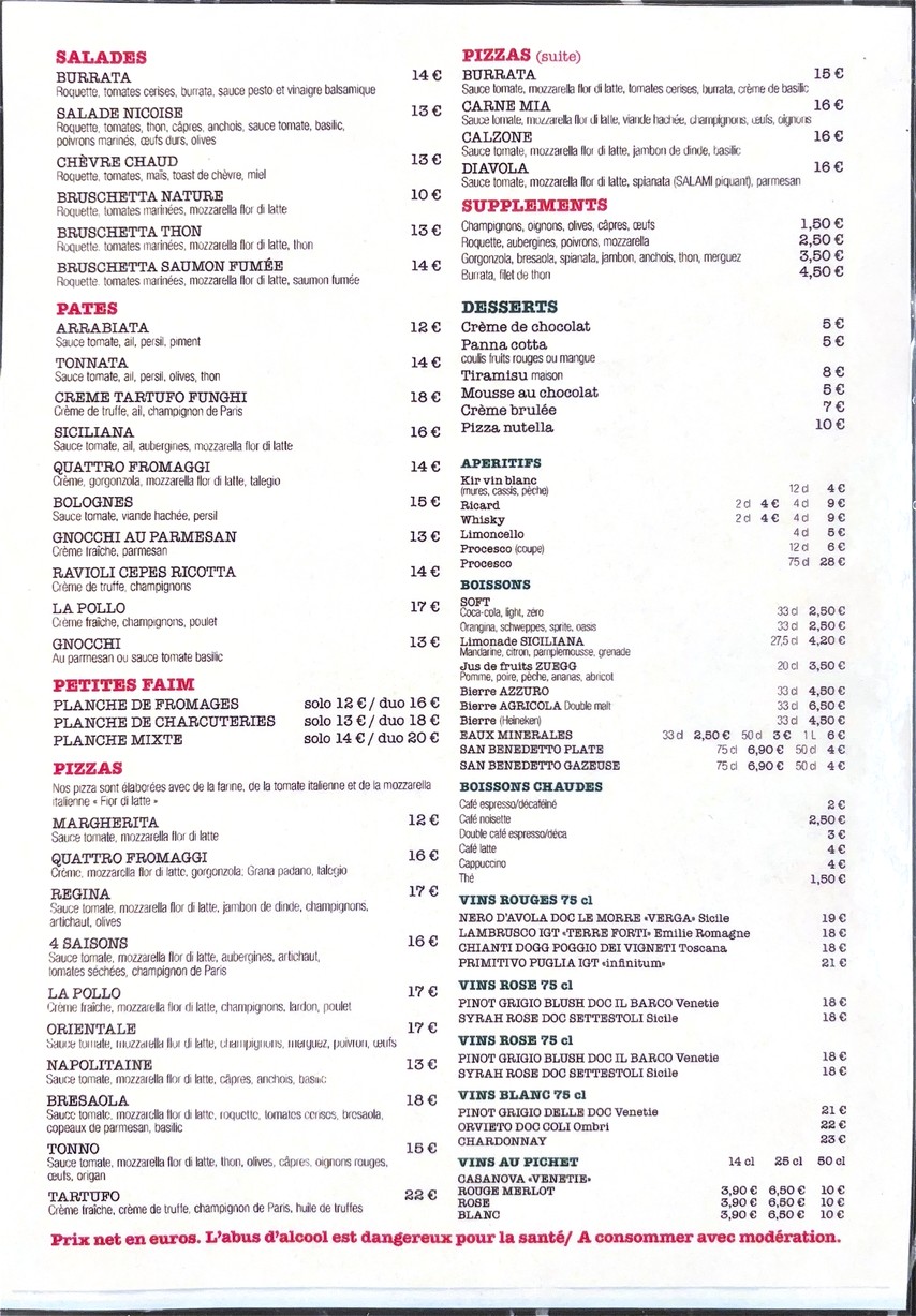TOSCA RESTAURANT menu 1