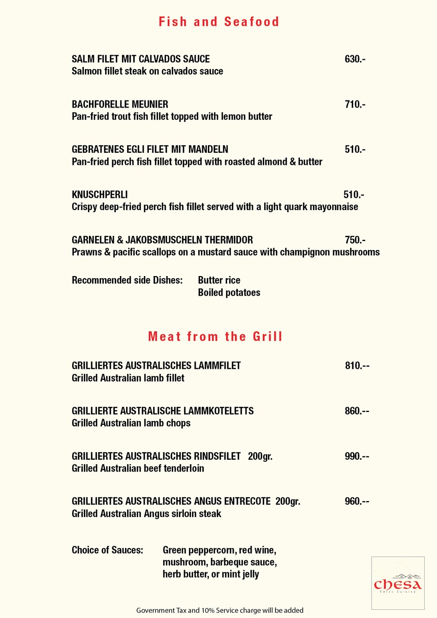 Chesa Swiss Cuisine menu 5