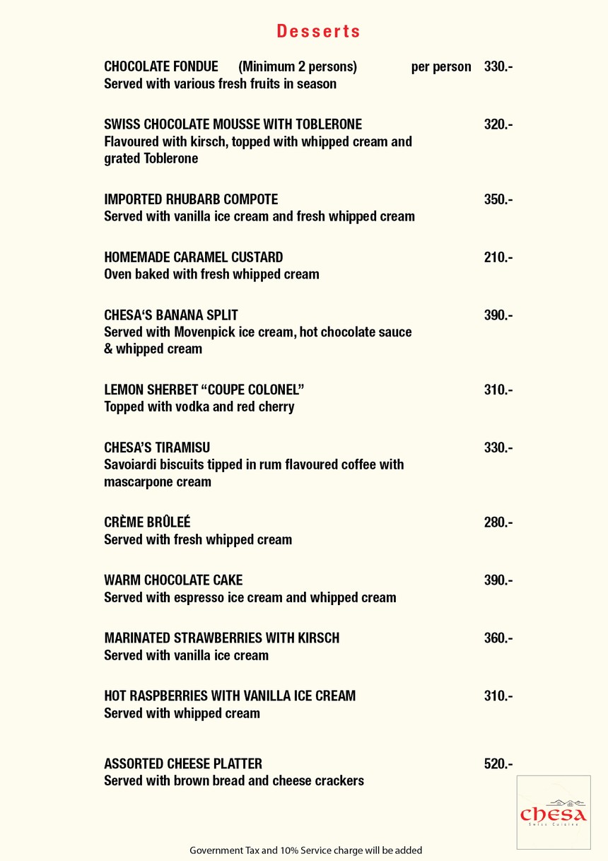 Chesa Swiss Cuisine menu 7