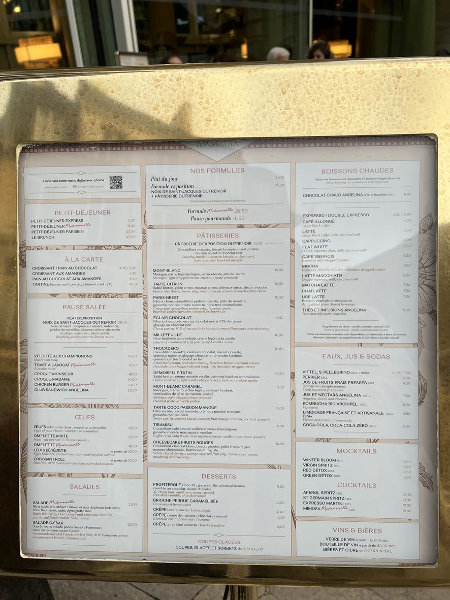 Mademoiselle Angelina – Musée du Luxembourg, Salon de thé menu 1