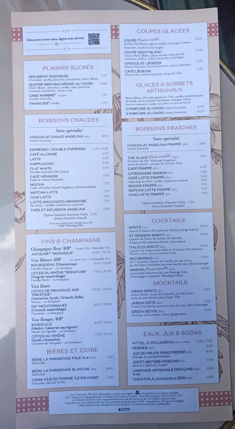 Mademoiselle Angelina – Musée du Luxembourg, Salon de thé menu 2