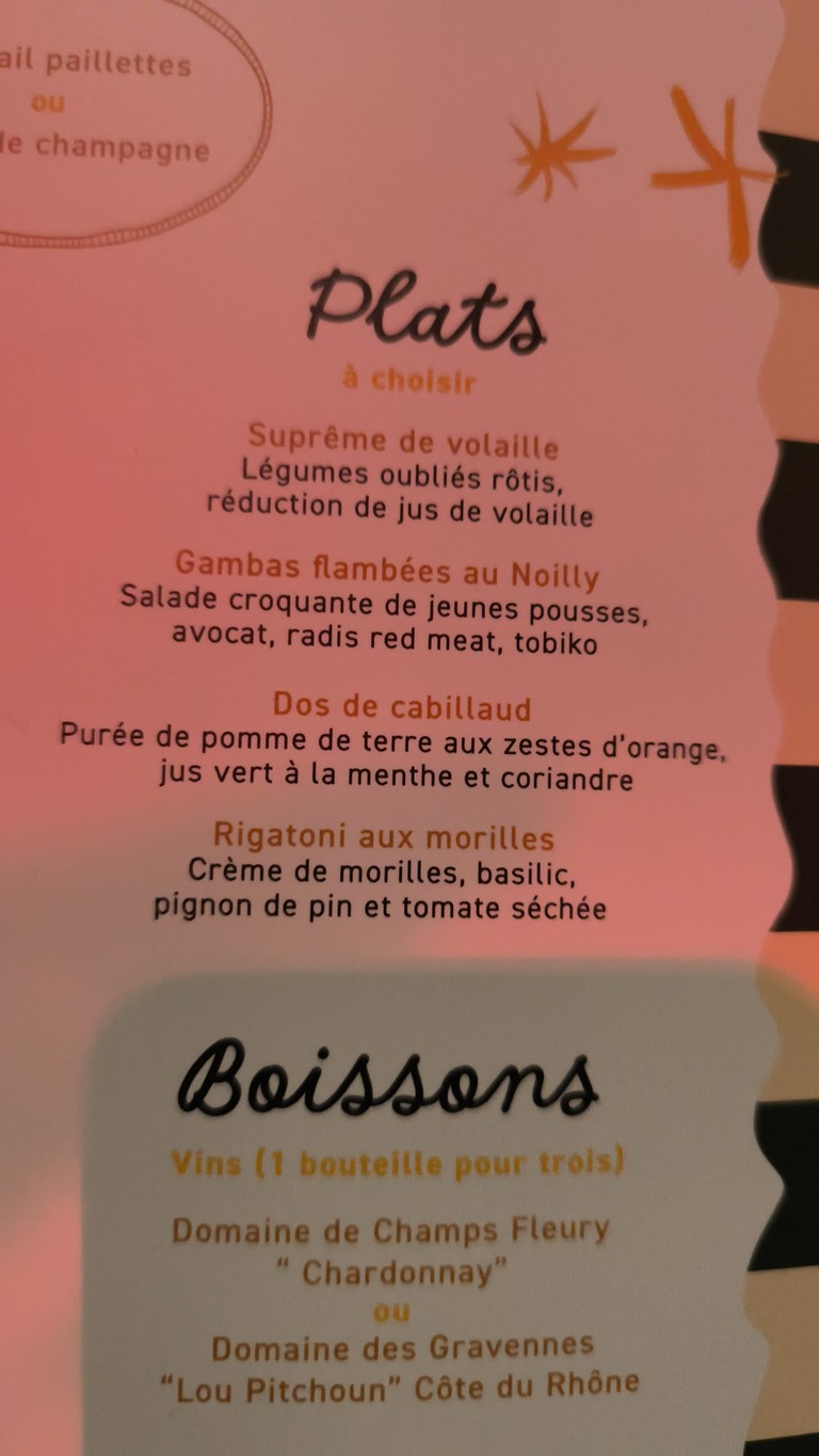 Paillettes Paris Restaurant Festif menu 2