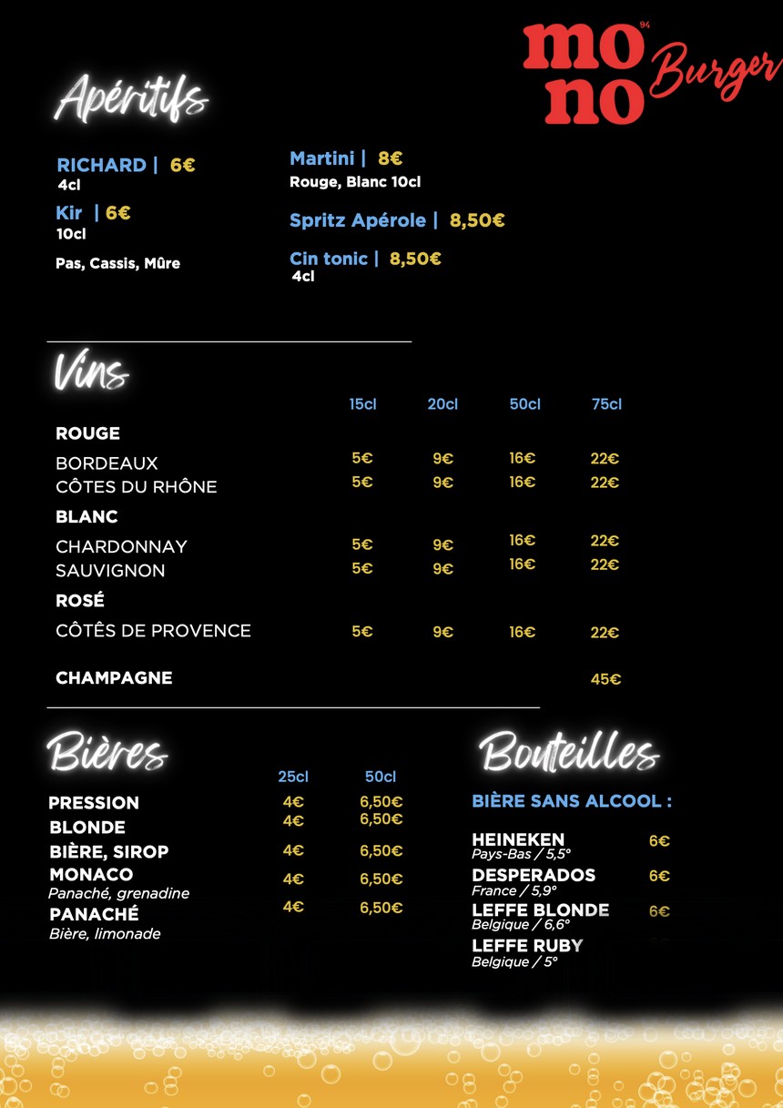 Mono Burger menu 3